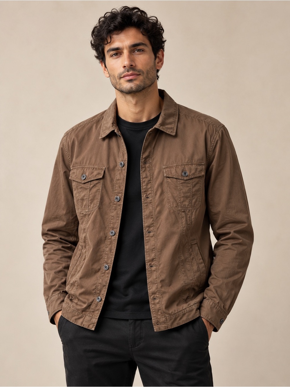 BOSS HUGO BOSS Brown Canvas Button Front
Lightweight Shacket XL